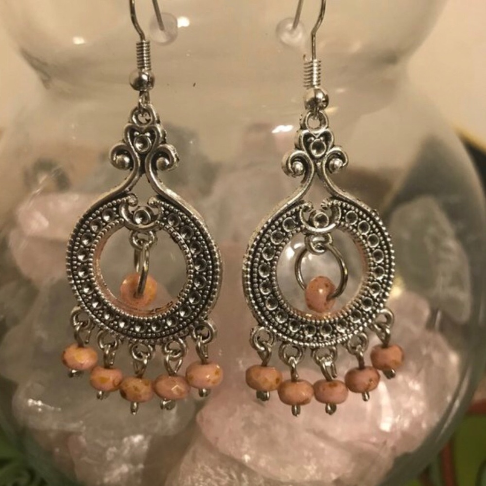Silver pink topaz earrings